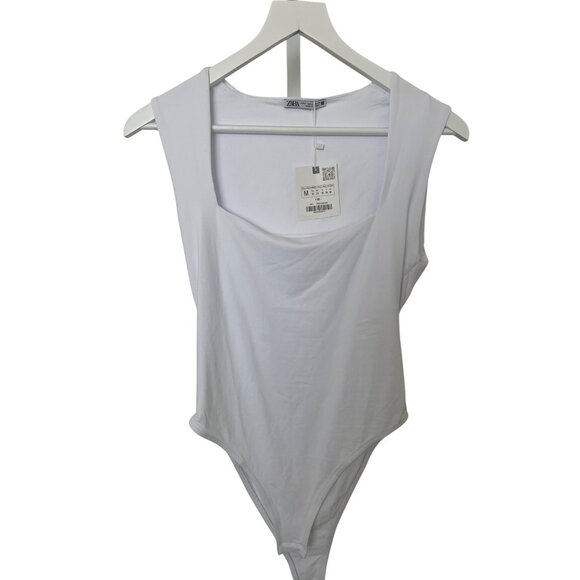 Zara White Sleeveless Square Neck Bodysuit - Picture 1 of 4